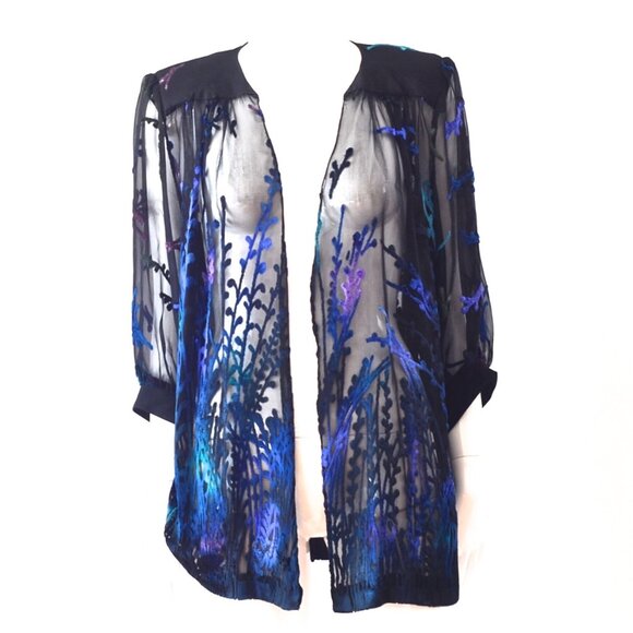 Mitra Abedi Tops - Mitra Abedi Haute Couture Jacket With Raised Velvet Pattern On Sheer Background